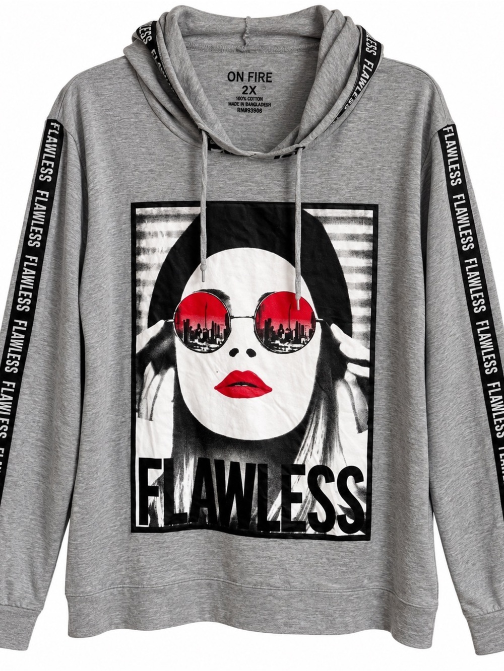 On Fire Gray Graphic Hoodie with Red Sunglasses & Lips run like xl #151